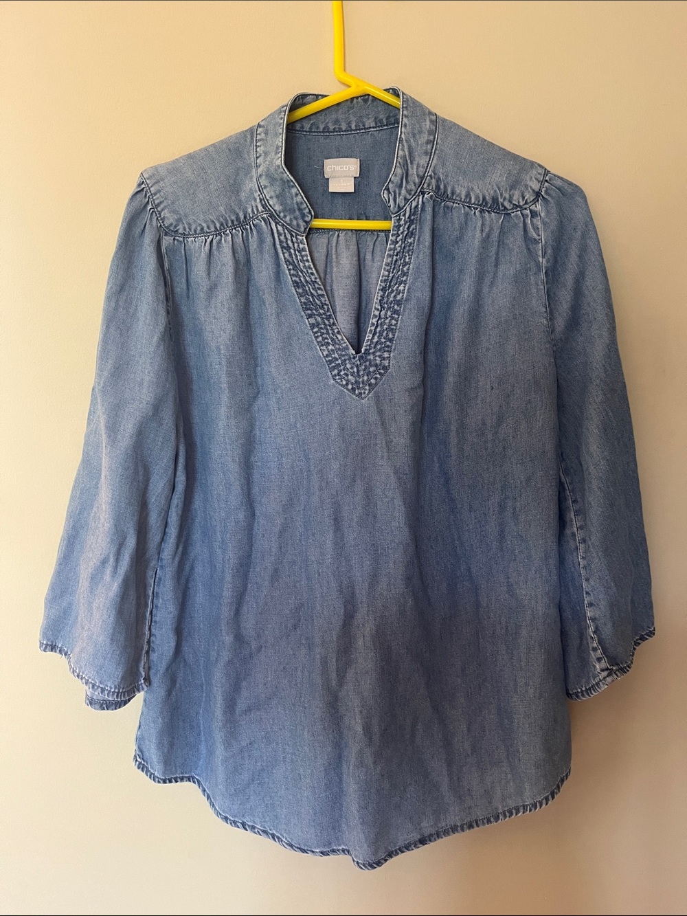 Chico's Washed Blue Denim Tunic with V-Notch